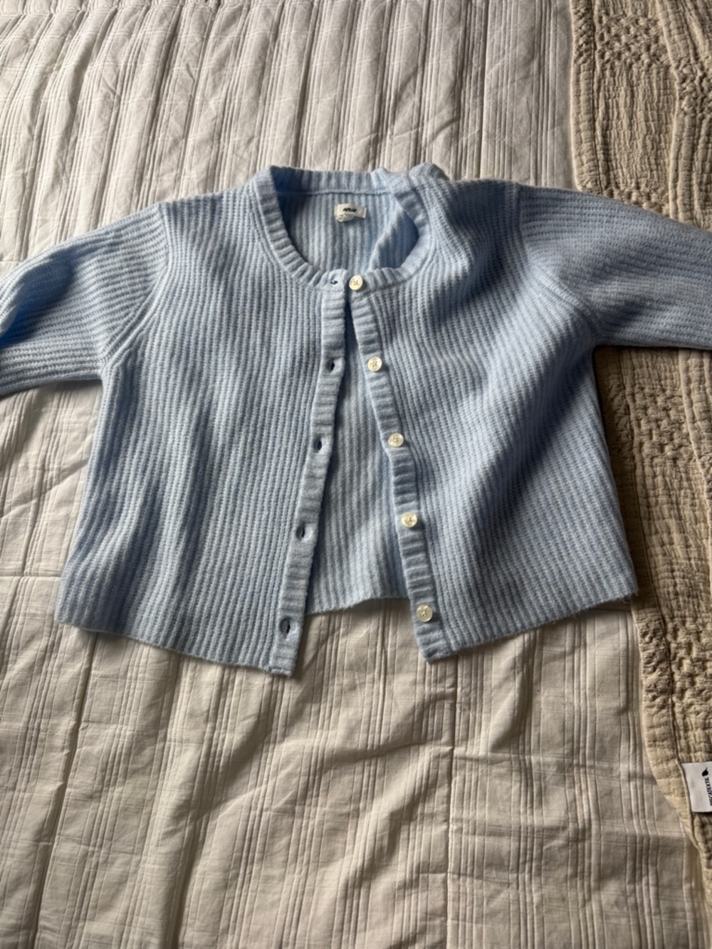aerie Pale Blue Ribbed Button Cardigan